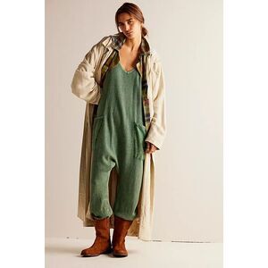 Free People FP One Frankie Jumpsuit Green Aquamarine Waffle Knit Small S NEW